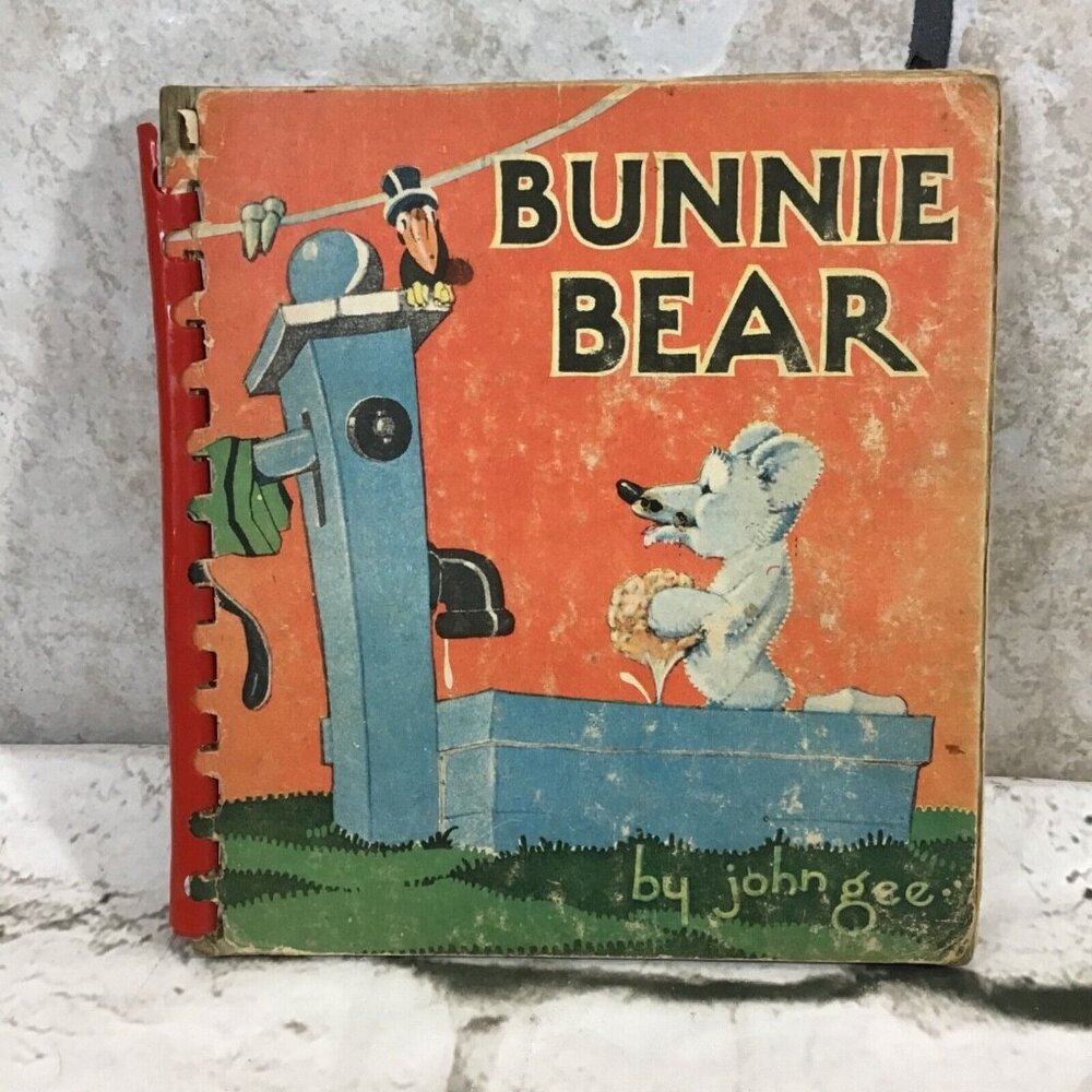 BUNNIE BEAR Saalfield‎ by John Gee hardboard Plastic Comb Bound 1936 Rare Flaw